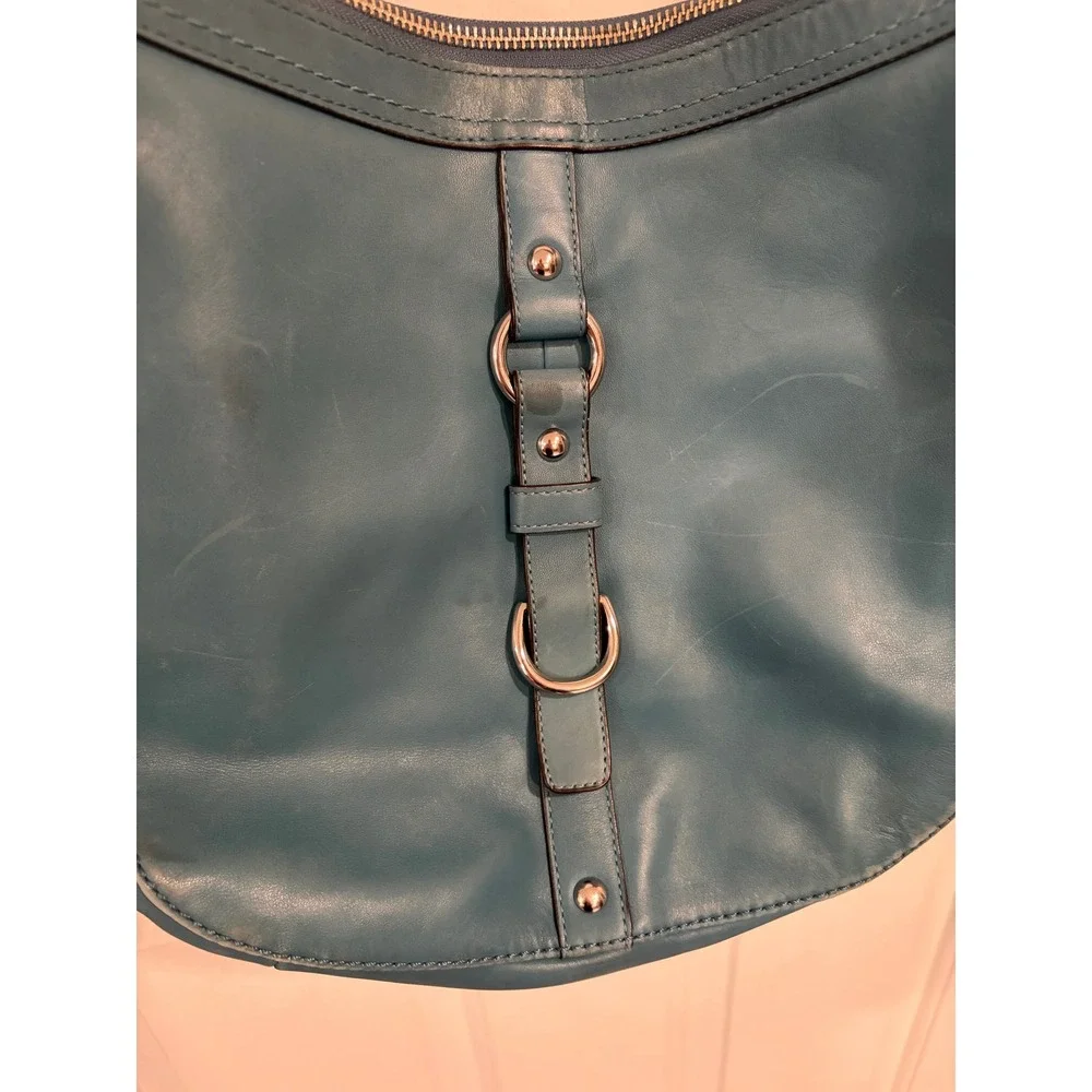 Coach Turquoise Chelsea Leather Buckle Convertible Shoulder Crossbody Hobo Bag